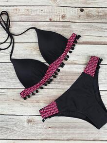 Graphic Print Trim Push Up Athletic Bikini Summer