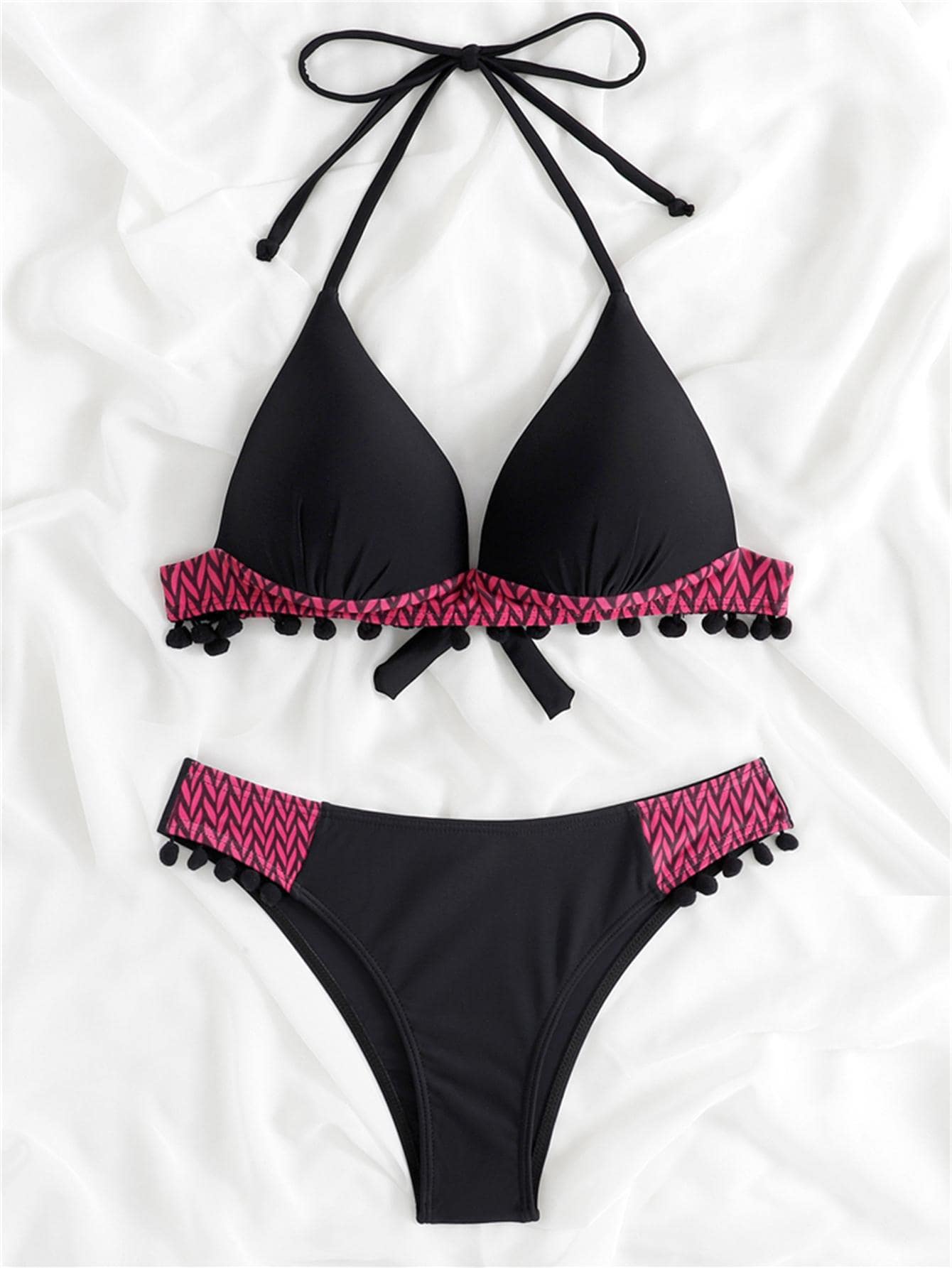 Graphic Print Trim Push Up Athletic Bikini Summer