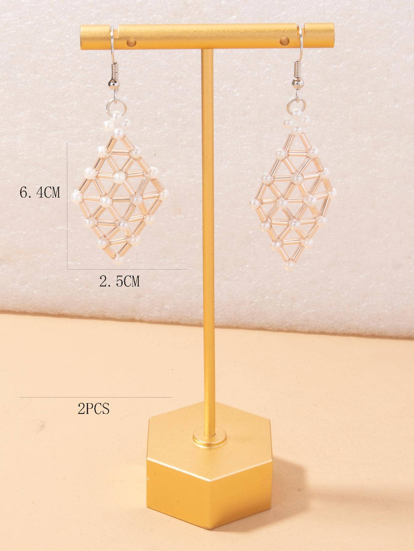 1pair Fashionable Faux Pearl Decor Geometric Drop Earrings For Women For Gift