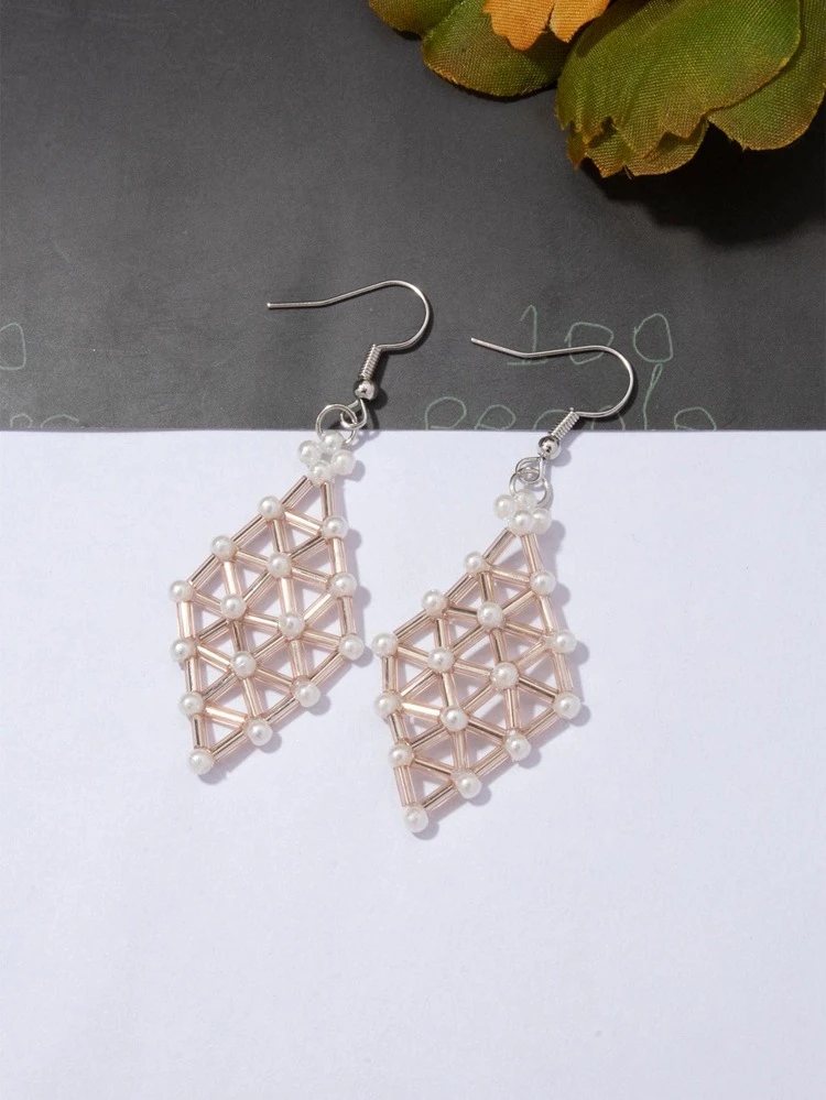 1pair Fashionable Faux Pearl Decor Geometric Drop Earrings For Women For Gift