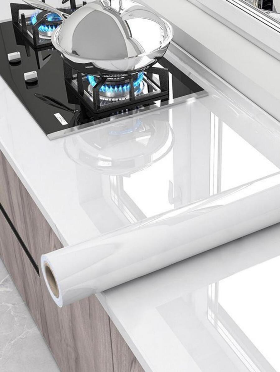 1roll Plain Color Kitchen Waterproof Wall Paper, Renovation Stickers Peel Wall Panels, Wall Paper, Wallpapers, Spring Decoration Items Refresh Your Home, Rama Decoration Stickers Gifts Birthday Graduation - White - View 1