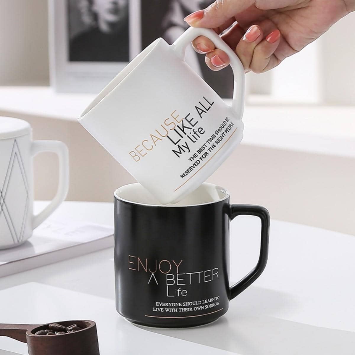 1pc Slogan Graphic Mug - Black - View 1