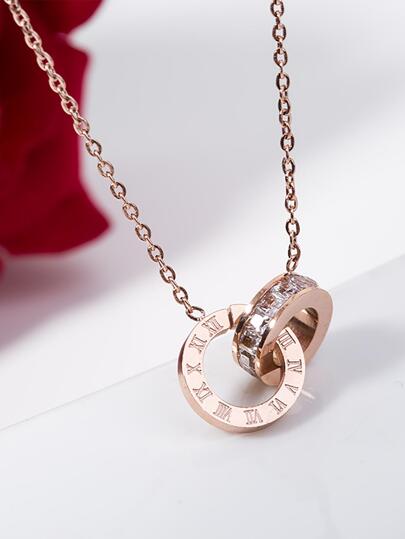 Double Circle Design Rhinestone Embellished Necklace In Roman Style