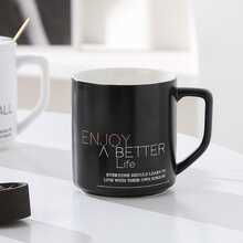 1pc Slogan Graphic Mug - Black - View 3