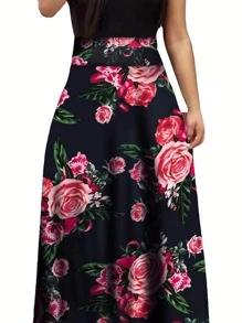 Women's Plus Size Dress Short Sleeve Floral Print Dress - Pink - View 2