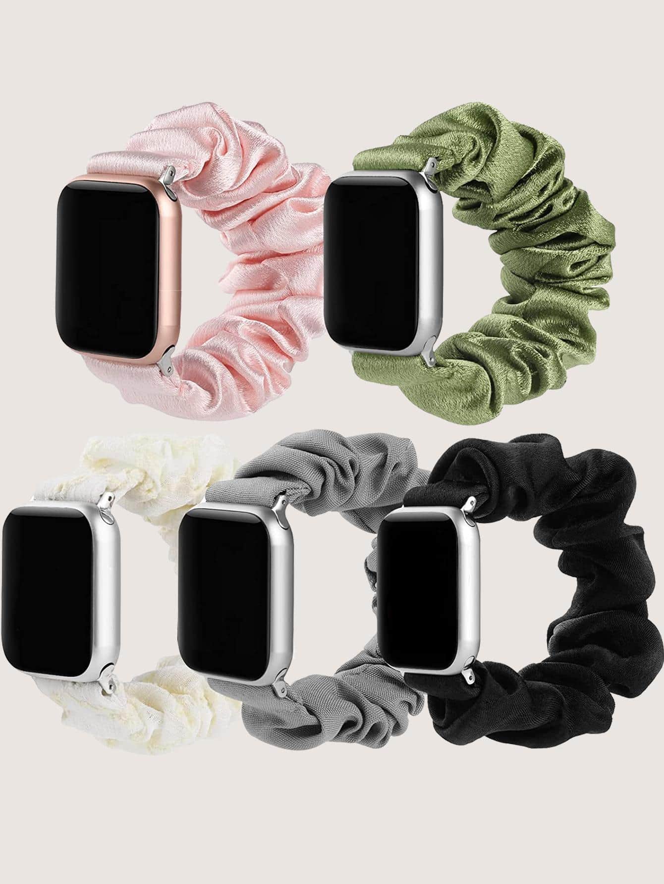 5入組素色大腸髮圈設計錶帶適用於Apple Watch