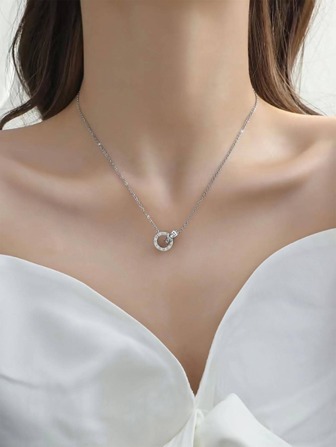 雙圈設計鑽石吊墜項鍊