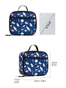 蓝色卡通图案休闲旅行午餐袋学校午餐盒午餐容器保温午餐袋返校午餐套装学校用品午餐盒袋家庭必需品返校用品 - 藍色 - 查看 5