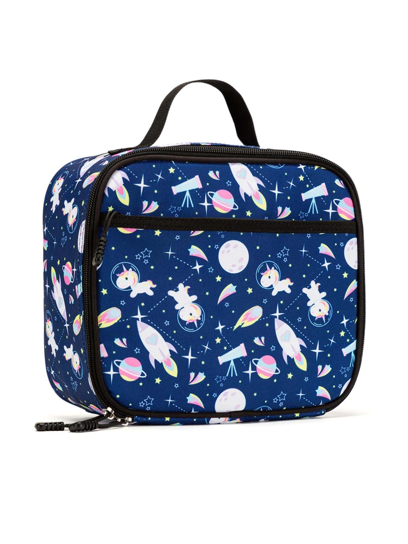 蓝色卡通图案休闲旅行午餐袋学校午餐盒午餐容器保温午餐袋返校午餐套装学校用品午餐盒袋家庭必需品返校用品 - 藍色 - 查看 1