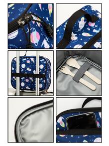 蓝色卡通图案休闲旅行午餐袋学校午餐盒午餐容器保温午餐袋返校午餐套装学校用品午餐盒袋家庭必需品返校用品 - 藍色 - 查看 6