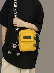 迷你男士字母贴片装饰方形包带包饰，手提包书包斜挎包运动包高中大学生旅行学院学校男士斜挎包男包斜挎包单肩包侧包返校学生学校用品秋季邮差包男士包圆筒包老款万圣节圣诞节 - 黃色 - 查看 1