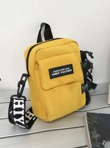 迷你男士字母贴片装饰方形包带包饰，手提包书包斜挎包运动包高中大学生旅行学院学校男士斜挎包男包斜挎包单肩包侧包返校学生学校用品秋季邮差包男士包圆筒包老款万圣节圣诞节 - 黃色 - 查看 4