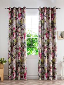 1pc Flower Pattern Blackout Curtain - Multicolor - View 1