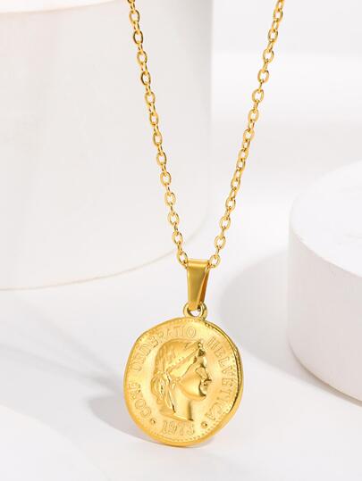 1 pieza Collar de cadena clavicular minimalista vintage de estilo Ins para mujer, con retrato humano asimétrico de acero inoxidable