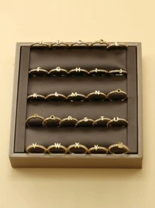 Anillo abierto con diamante de imitación & con diseño de letra - Amarillo Oro - Ver 10