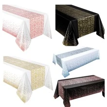 3 件波尔卡圆点一次性桌布，加厚防水 PEVA 桌布，适用于家庭婚礼生日派对装饰，54 英寸 * 108 英寸，蓝色白色