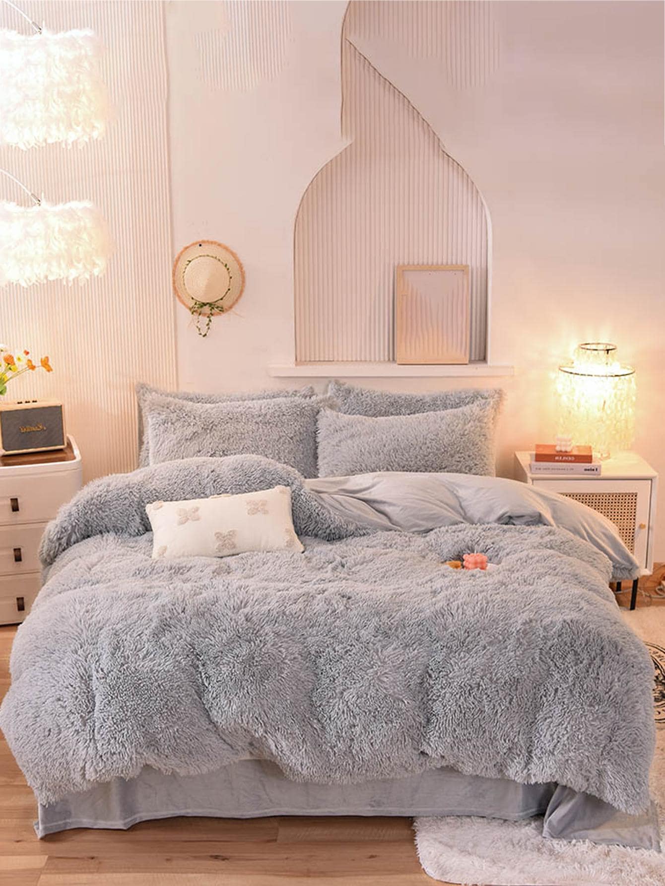 3入組/套素色簡約風被套套裝 - 淺灰色 - 查看 1