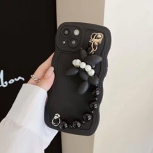 Plain Phone Case With Horse Decor Hand Strap - Black - View 1