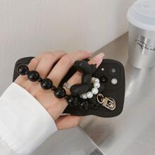 Plain Phone Case With Horse Decor Hand Strap - Black - View 4