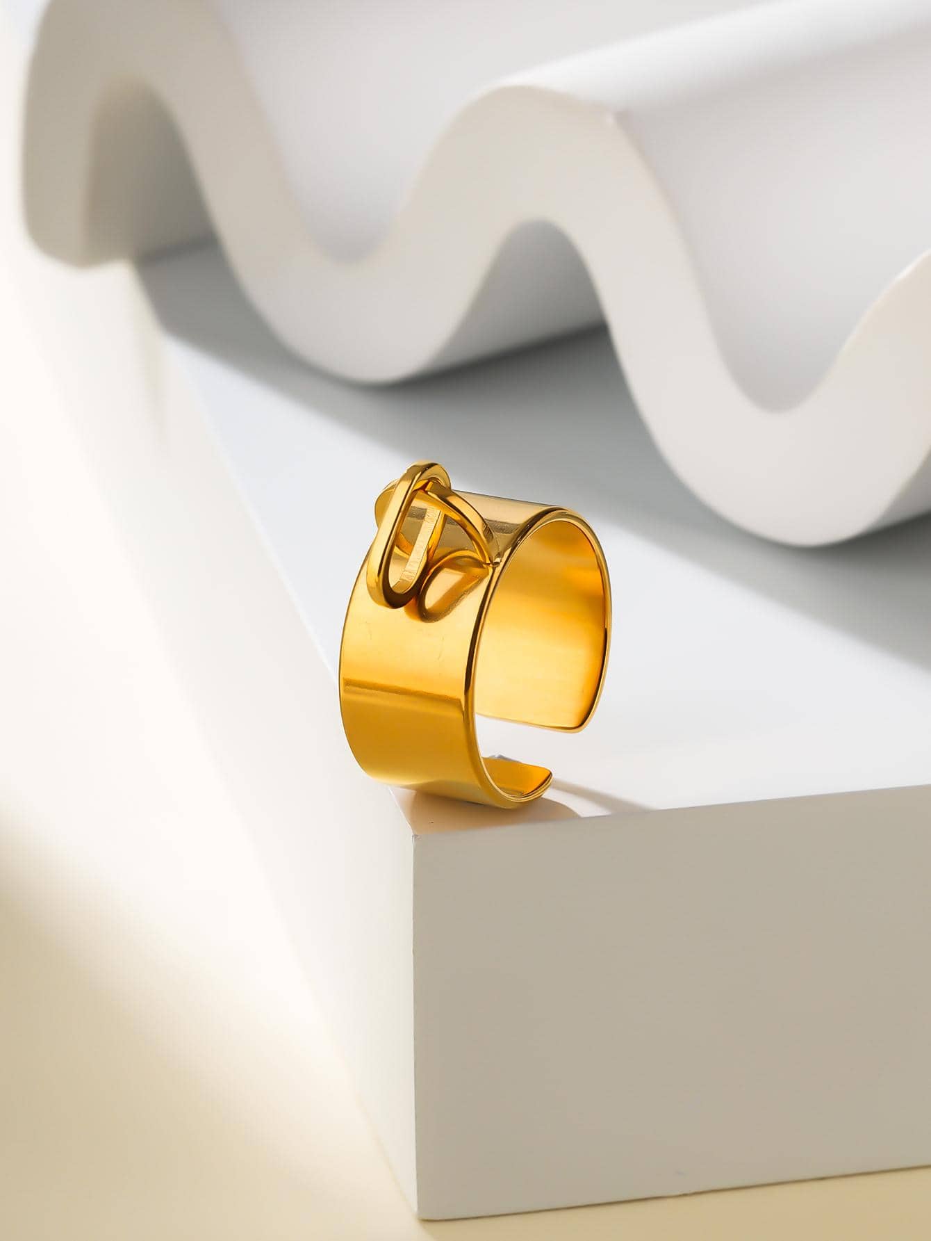 1 vòng thép không gỉ thời trang hình bầu dục quyến rũ cho phụ nữ để trang trí hàng ngày - Vàng - Xem 1