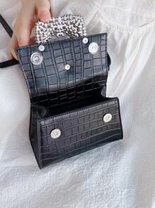 Lightweight, Portable Casual, Fashion Crocodile Embossed Rhinestone Decor Satchel Bag For Girls, Women, College Students, Rookies & White-collar Workers For Autumn & Winter, Warm Winter, For Fall, Winter Essential, For Work, Office, Commute, College - Multicolor - View 3