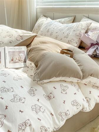 4入組卡通熊圖案床上用品