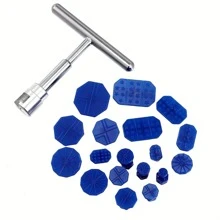 1入組汽車凹痕修復拉拔器，汽車修復工具套件，帶18入組塑料膠片金屬T型手柄凹痕去除器 - 藍色 - 查看 2