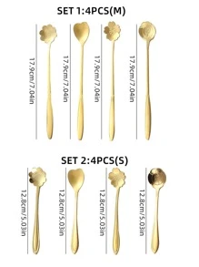 4件套不锈钢创意花形西瓜勺、冰淇淋勺、咖啡勺、蛋糕勺适用于中餐厅、西餐厅、酒店、家庭厨房圣诞礼物 - 金色 - 查看 2