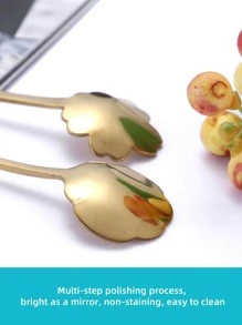 4件套不锈钢创意花形西瓜勺、冰淇淋勺、咖啡勺、蛋糕勺适用于中餐厅、西餐厅、酒店、家庭厨房圣诞礼物 - 金色 - 查看 4