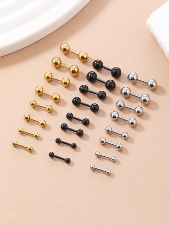 12對/套球裝飾耳釘