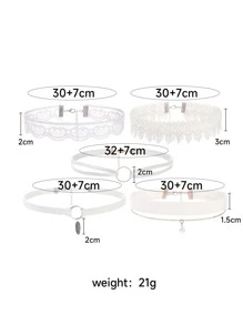 Conjunto De 5 Peças Gargantilha De Decoração Falsa De Pérola - Branco - Visão 6