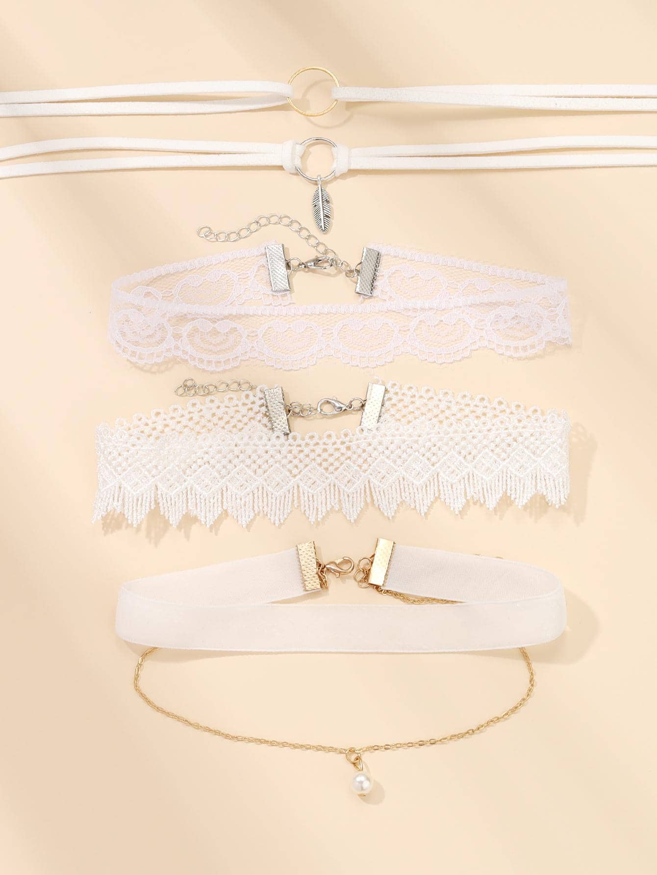 Conjunto De 5 Peças Gargantilha De Decoração Falsa De Pérola - Branco - Visão 1
