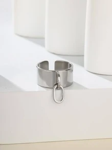 1入組時尚不銹鋼幾何裝飾開口戒指適合女士日常裝飾 - 銀色 - 查看 3