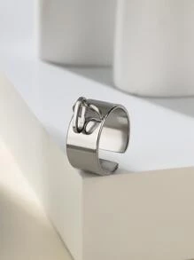 1入組時尚不銹鋼幾何裝飾開口戒指適合女士日常裝飾 - 銀色 - 查看 2