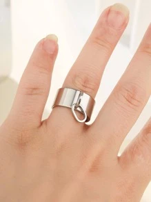 1入組時尚不銹鋼幾何裝飾開口戒指適合女士日常裝飾 - 銀色 - 查看 1