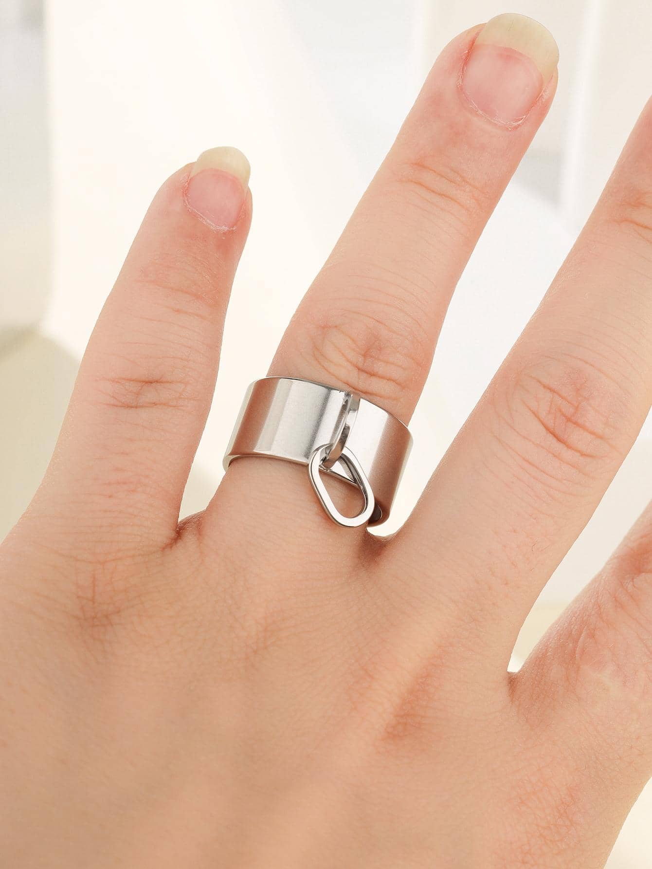 1入組時尚不銹鋼幾何裝飾開口戒指適合女士日常裝飾 - 銀色 - 查看 1