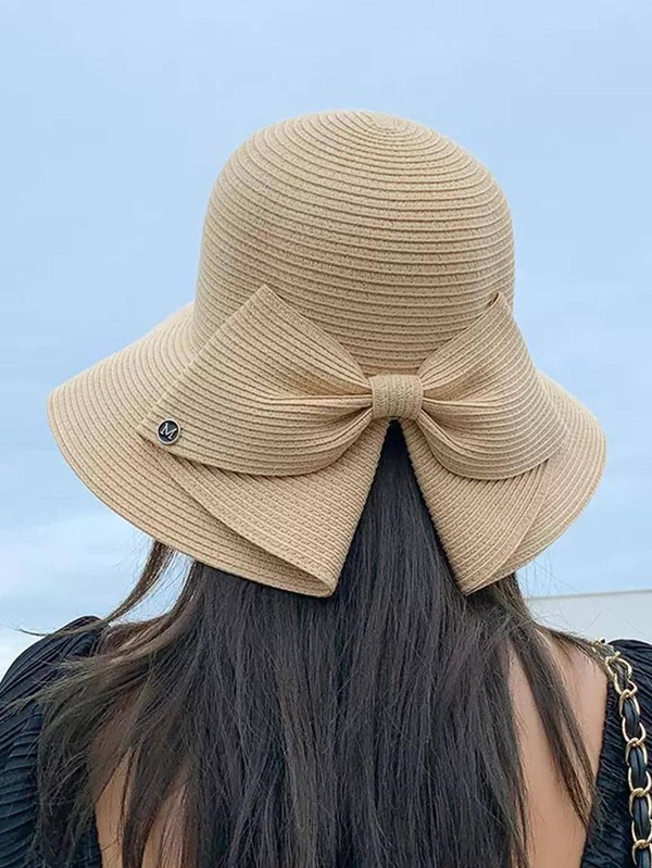 Summer New Fashion Rear Split Bowknot Straw Hat, Outdoor Sun Protection Wide Brim Beach Hat For Women