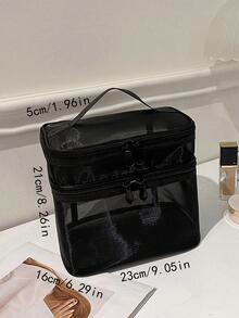 Large Capacity Single-layer Mesh Cosmetic Bag And Toiletry Bag Makeup Bag - Black - View 3