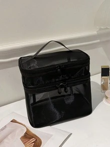 Large Capacity Single-layer Mesh Cosmetic Bag And Toiletry Bag Makeup Bag - Black - View 4