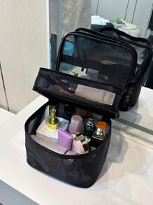 Large Capacity Single-layer Mesh Cosmetic Bag And Toiletry Bag Makeup Bag - Black - View 1