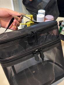 Large Capacity Single-layer Mesh Cosmetic Bag And Toiletry Bag Makeup Bag - Black - View 2