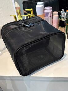 Large Capacity Single-layer Mesh Cosmetic Bag And Toiletry Bag Makeup Bag - Black - View 5