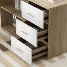 Home Office Computer Desk Corner Desk with 3 Drawers and 2 Shelves, 55 Inch Large L-Shaped Study Writing Table with Storage Cabinet - Walnut and White - View 9