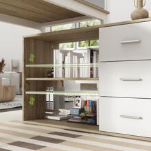 Home Office Computer Desk Corner Desk with 3 Drawers and 2 Shelves, 55 Inch Large L-Shaped Study Writing Table with Storage Cabinet - Walnut and White - View 7