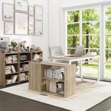 Home Office Computer Desk Corner Desk with 3 Drawers and 2 Shelves, 55 Inch Large L-Shaped Study Writing Table with Storage Cabinet - Walnut and White - View 3