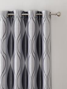 1入組條紋圖案遮光窗簾 - 灰色 - 查看 4