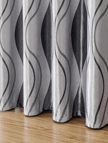 1入組條紋圖案遮光窗簾 - 灰色 - 查看 7