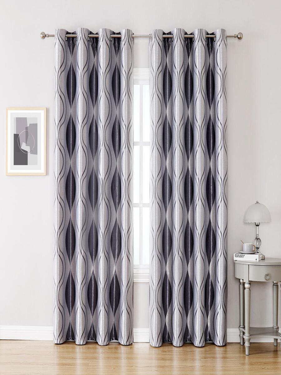 1入組條紋圖案遮光窗簾 - 灰色 - 查看 1