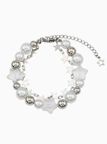 女性雙層星鏈養殖假珍珠手鐲 - 星星 - 查看 1