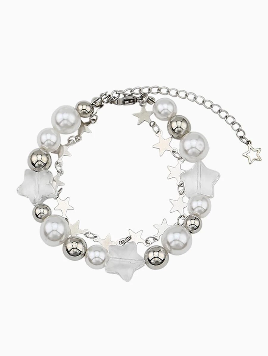 女性雙層星鏈養殖假珍珠手鐲 - 星星 - 查看 1